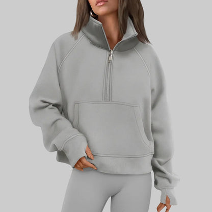 Soft Women's Fleece Pullover Half Zip Crop Top