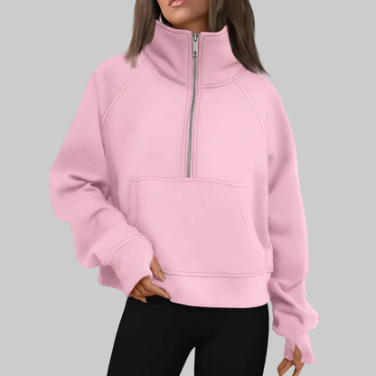 Soft Women's Fleece Pullover Half Zip Crop Top