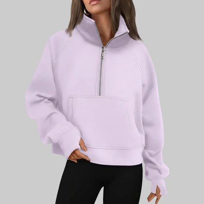 Soft Women's Fleece Pullover Half Zip Crop Top