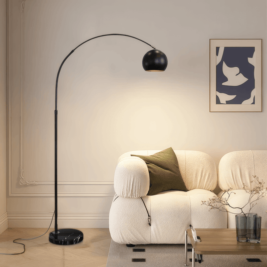 Contemporary Curved Floor Lamp with Round Shade - Lusomart