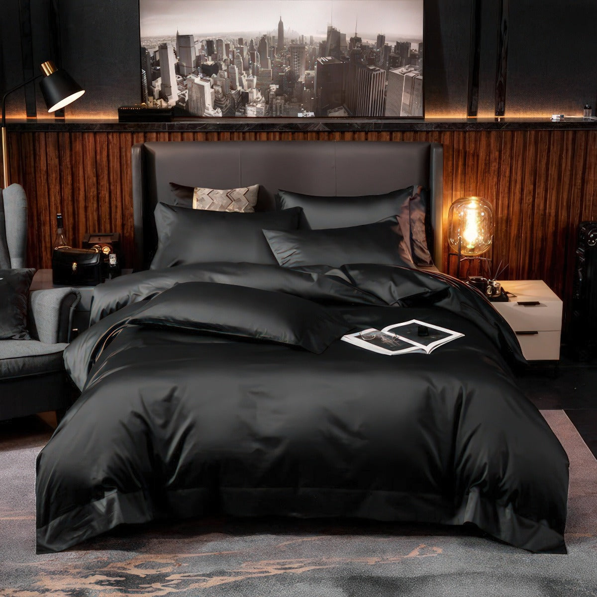 Soft Egyptian Cotton Black Bed Sheet Set Luxury - Lusomart