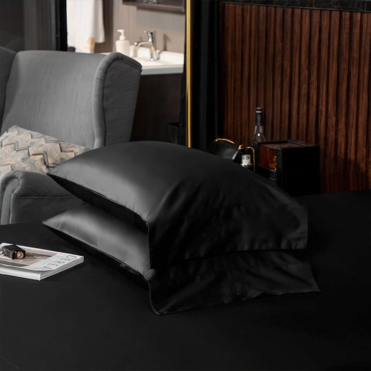 Soft Egyptian Cotton Black Bed Sheet Set Luxury