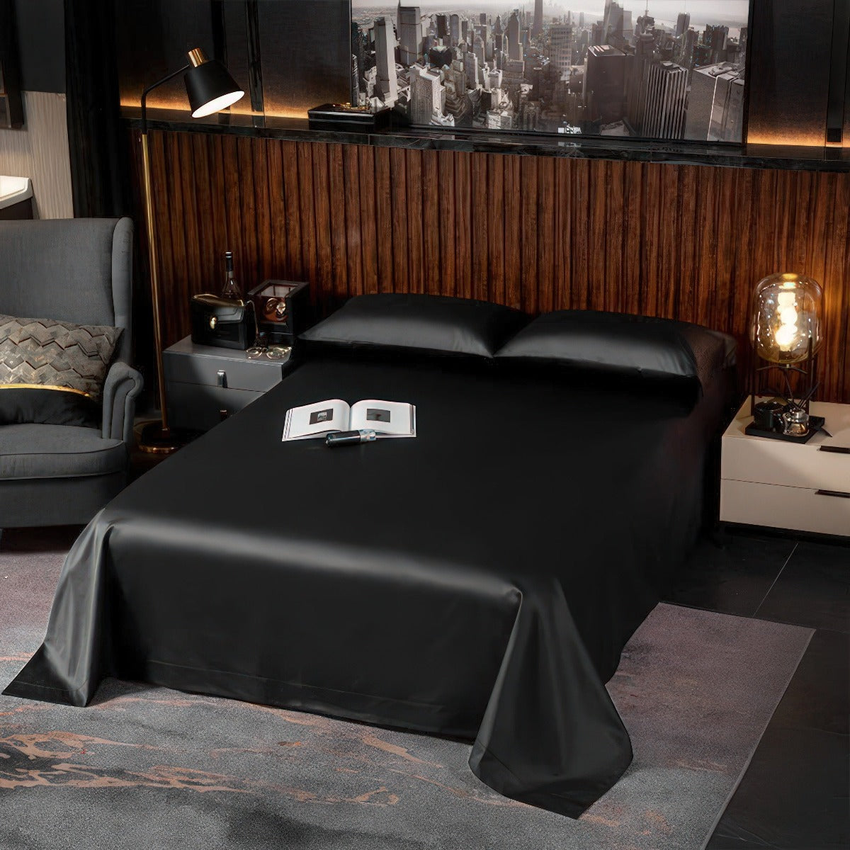 Soft Egyptian Cotton Black Bed Sheet Set Luxury