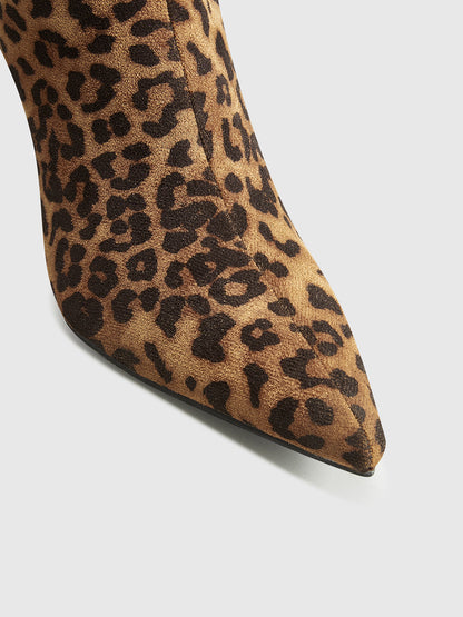 Leopard Print Knee High Boots for Women with Pointed Toe and Mid-Heel – Stylish and Comfortable 7