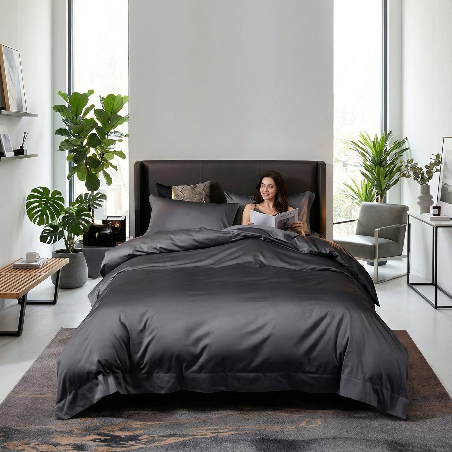 Gray Plush Duvet Cover Set With Simple Chic Bedding