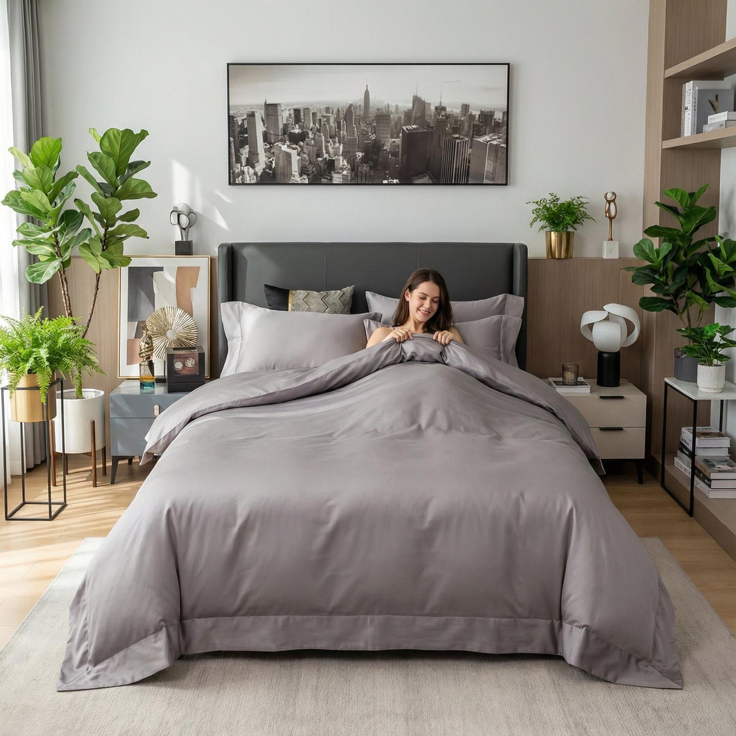 Gray Plush Duvet Cover Set With Simple Chic Bedding