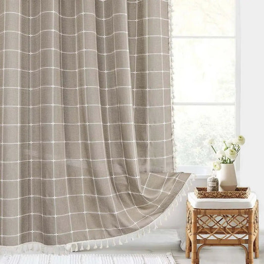 Natural Fiber Linen Shower Curtain with Decorative Trim - Lusomart