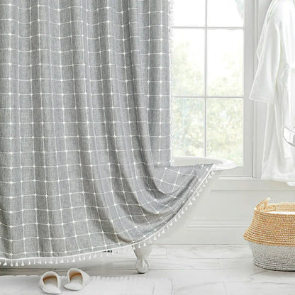 LinenCove | Elegant Rustic Linen Shower Curtain with Tassel Design 1