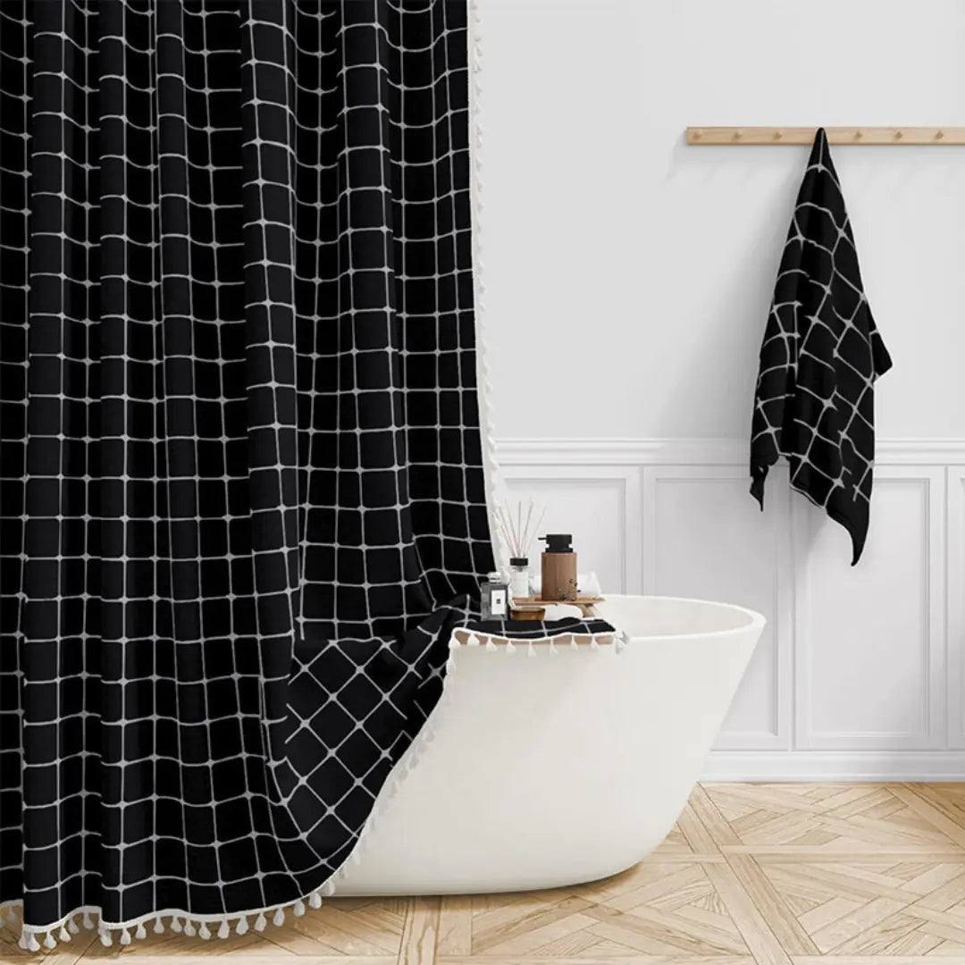 LinenCove | Elegant Rustic Linen Shower Curtain with Tassel Design 2