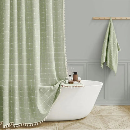 LinenCove | Elegant Rustic Linen Shower Curtain with Tassel Design 4