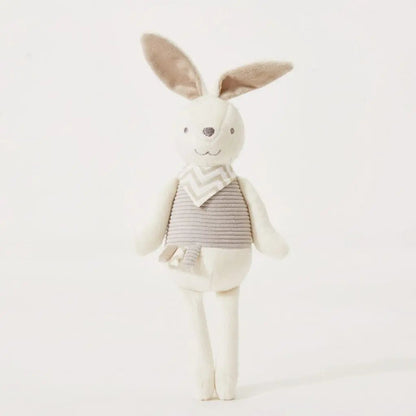 Soft plush bunny toy with floppy ears and decorative scarf, perfect baby stuffed animal for infants 0-3 years