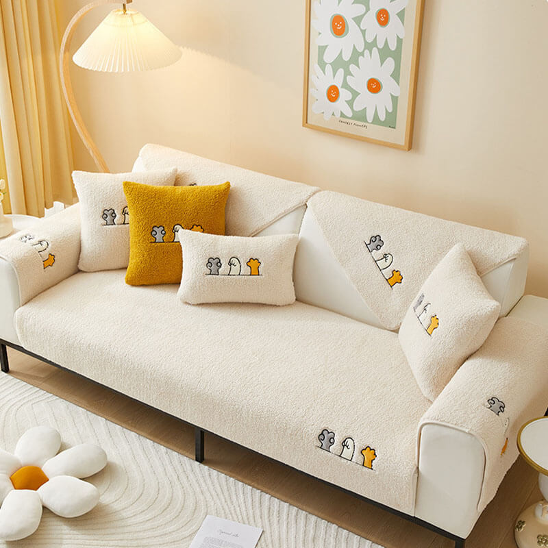 Plush Pet Friendly Slip Resistant Sofa Throw Cover