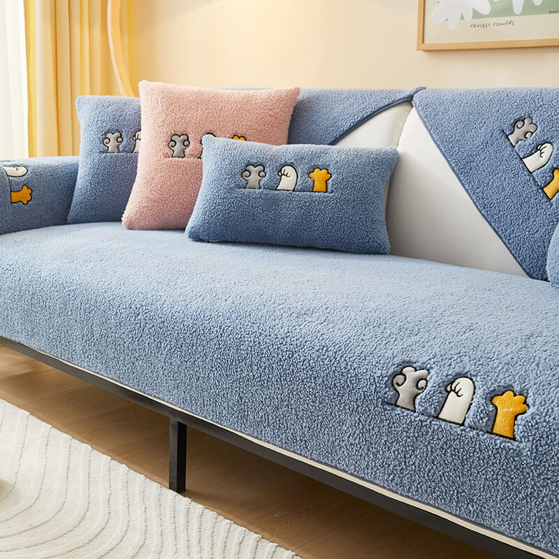 Plush Pet Friendly Slip Resistant Sofa Throw Cover