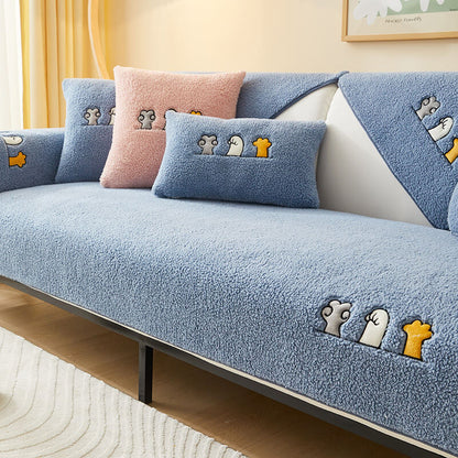 Plush Pet Friendly Slip Resistant Sofa Throw Cover