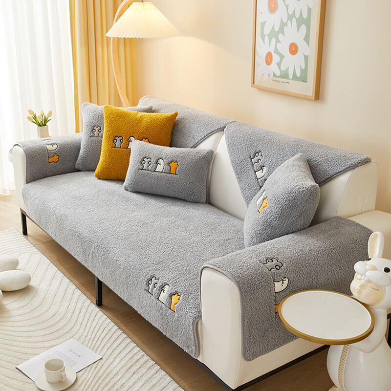 Plush Pet Friendly Slip Resistant Sofa Throw Cover