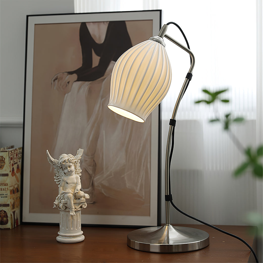 Contemporary Curved Ceramic Desk Lamp with Warm Soft Light - Lusomart