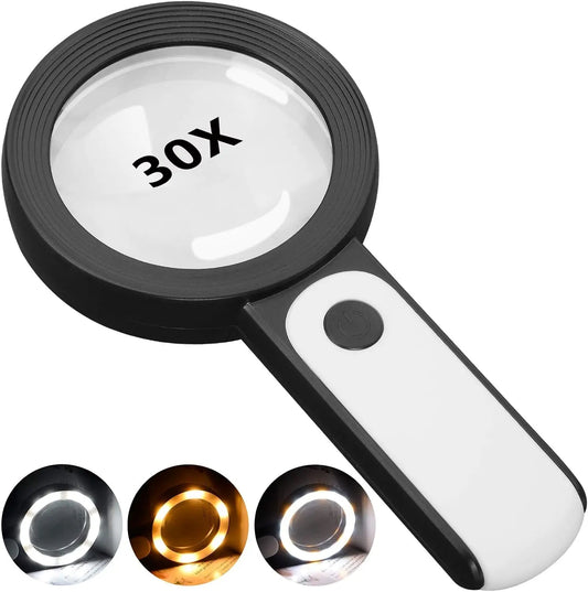 Bright 30x LED Magnifying Glass for Reading - Lusomart