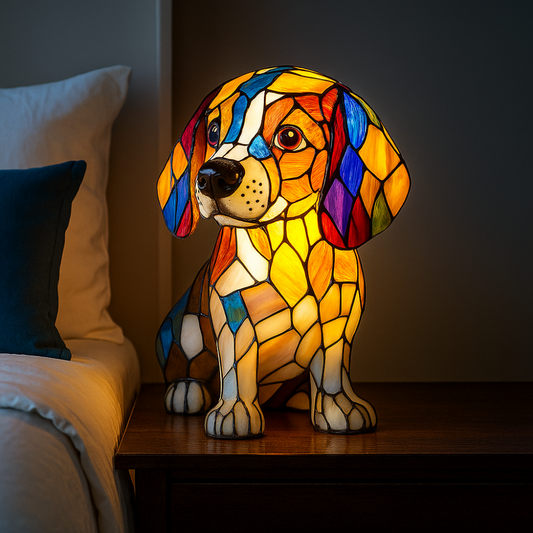 Colorful Glass Dog Accent Lamp with Warm LED Light - Lusomart