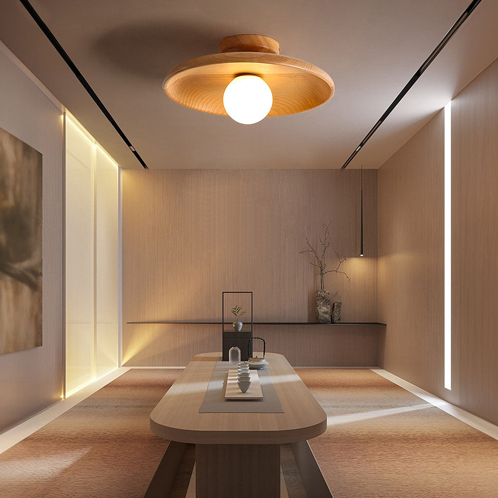 LuminaraWood | Elegant Natural Wooden Flush Mount Ceiling Light Fixture 9