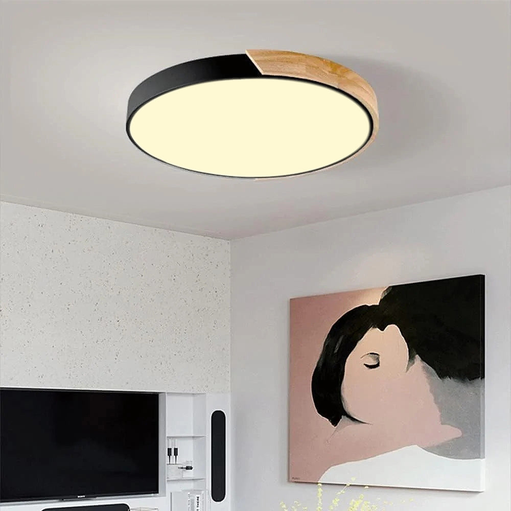 LuminaraWood | Modern Elegant Round LED Ceiling Light Fixture with Accent 14