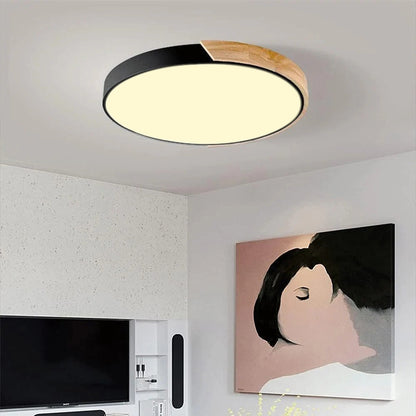 LuminaraWood | Modern Elegant Round LED Ceiling Light Fixture with Accent 14