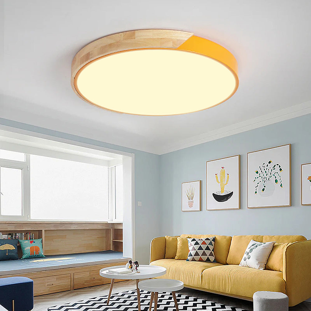 LuminaraWood | Modern Elegant Round LED Ceiling Light Fixture with Accent 18