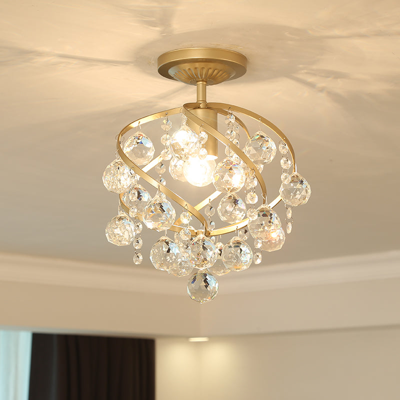 Luminara | Elegant Brass Crystal Semi-Recessed Ceiling Light Fixture 2