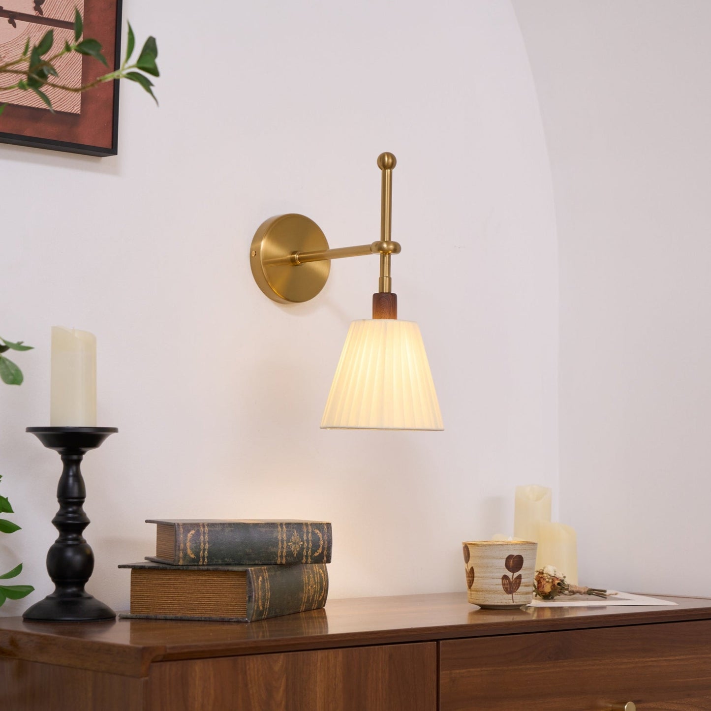 Luminara | Elegant Modern Brass Wall Sconce with Pleated Fabric Shade 4