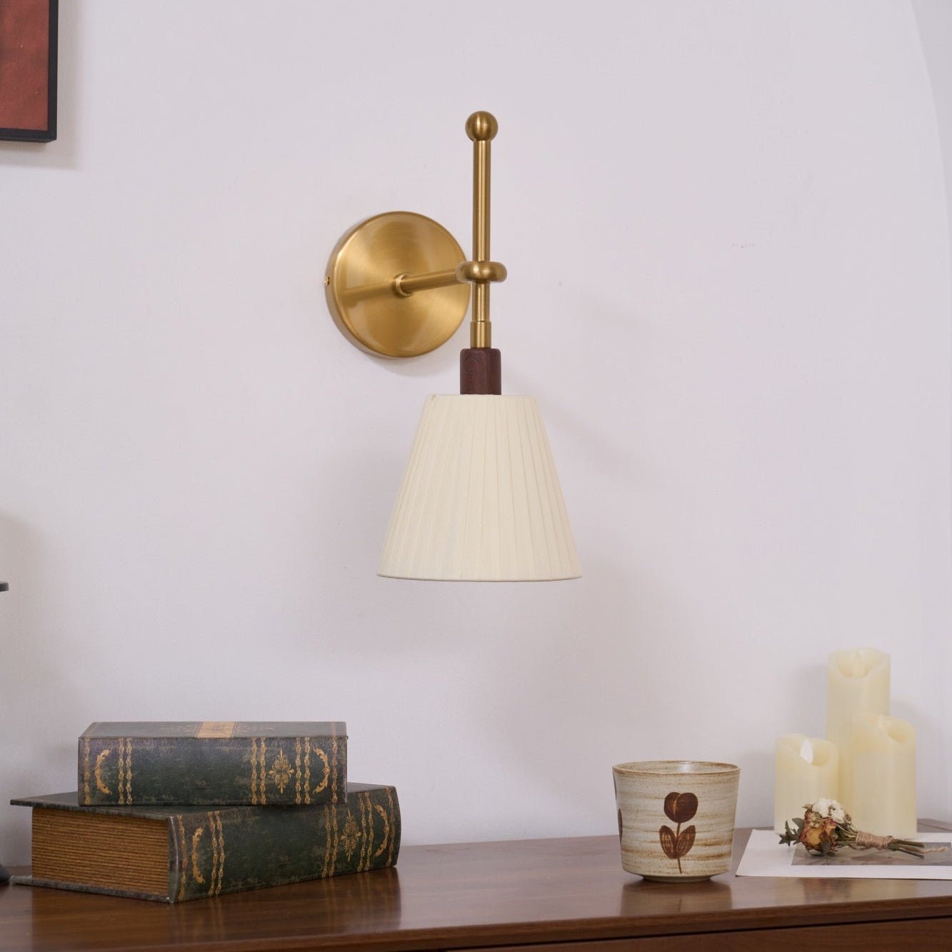 Luminara | Elegant Modern Brass Wall Sconce with Pleated Fabric Shade 6