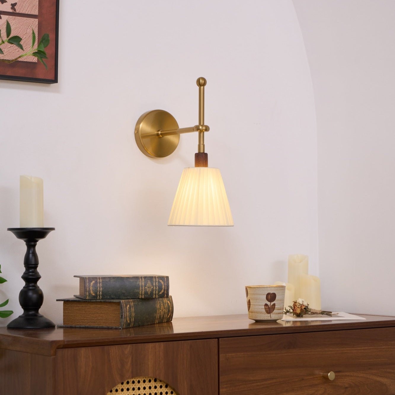 Luminara | Elegant Modern Brass Wall Sconce with Pleated Fabric Shade 7