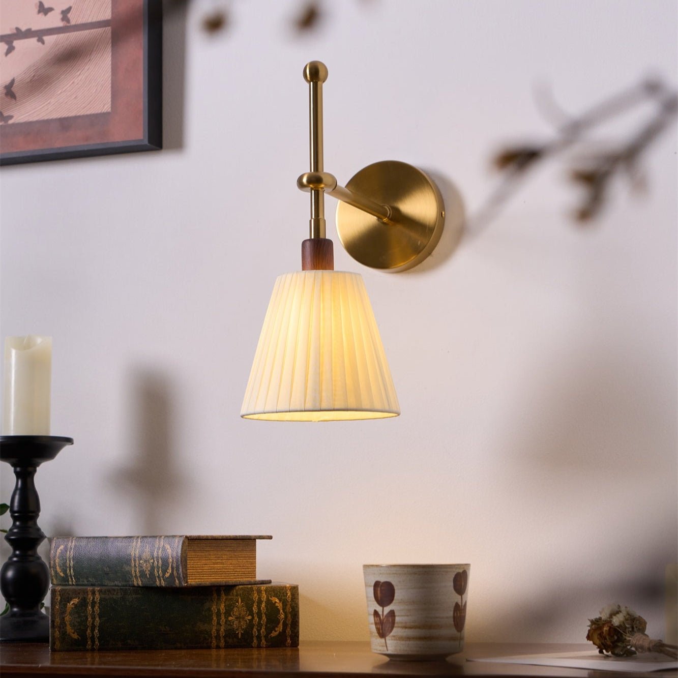 Luminara | Elegant Modern Brass Wall Sconce with Pleated Fabric Shade 8