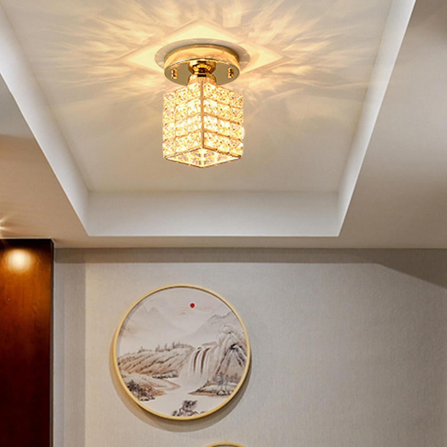 Luminara | Elegant Modern Iron Glass Ceiling Lamp with Crystal Design 8
