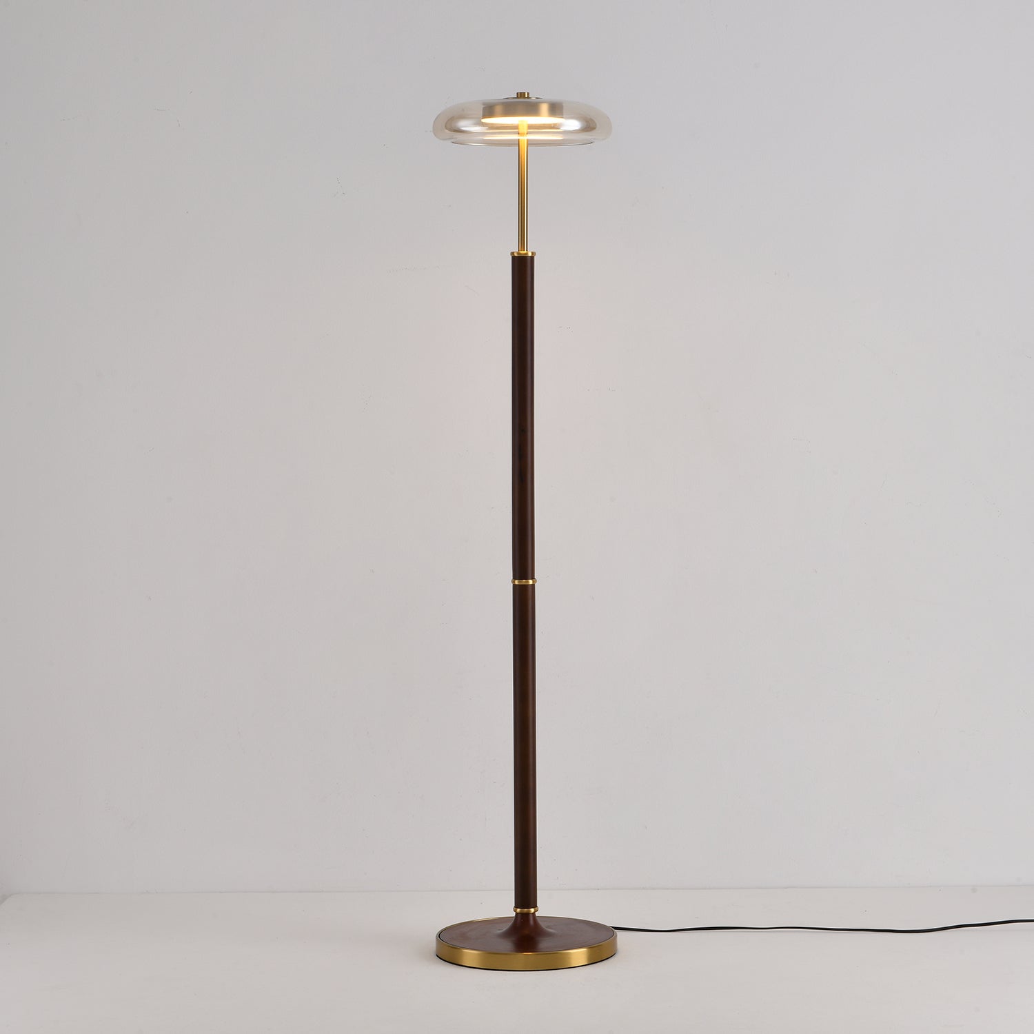 Luminara | Elegant Modern Walnut Brass Floor Lamp with Adjustable LED 5