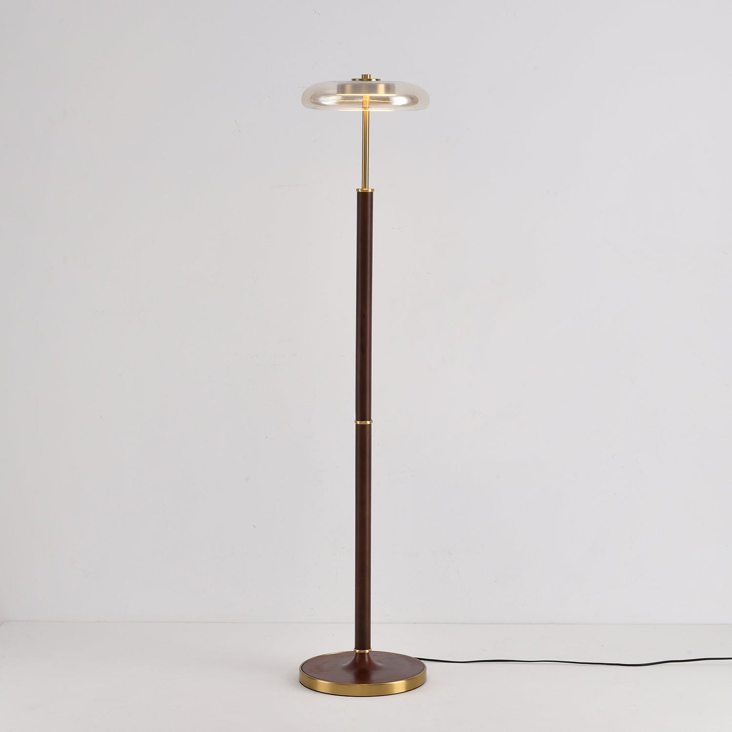 Luminara | Elegant Modern Walnut Brass Floor Lamp with Adjustable LED 6