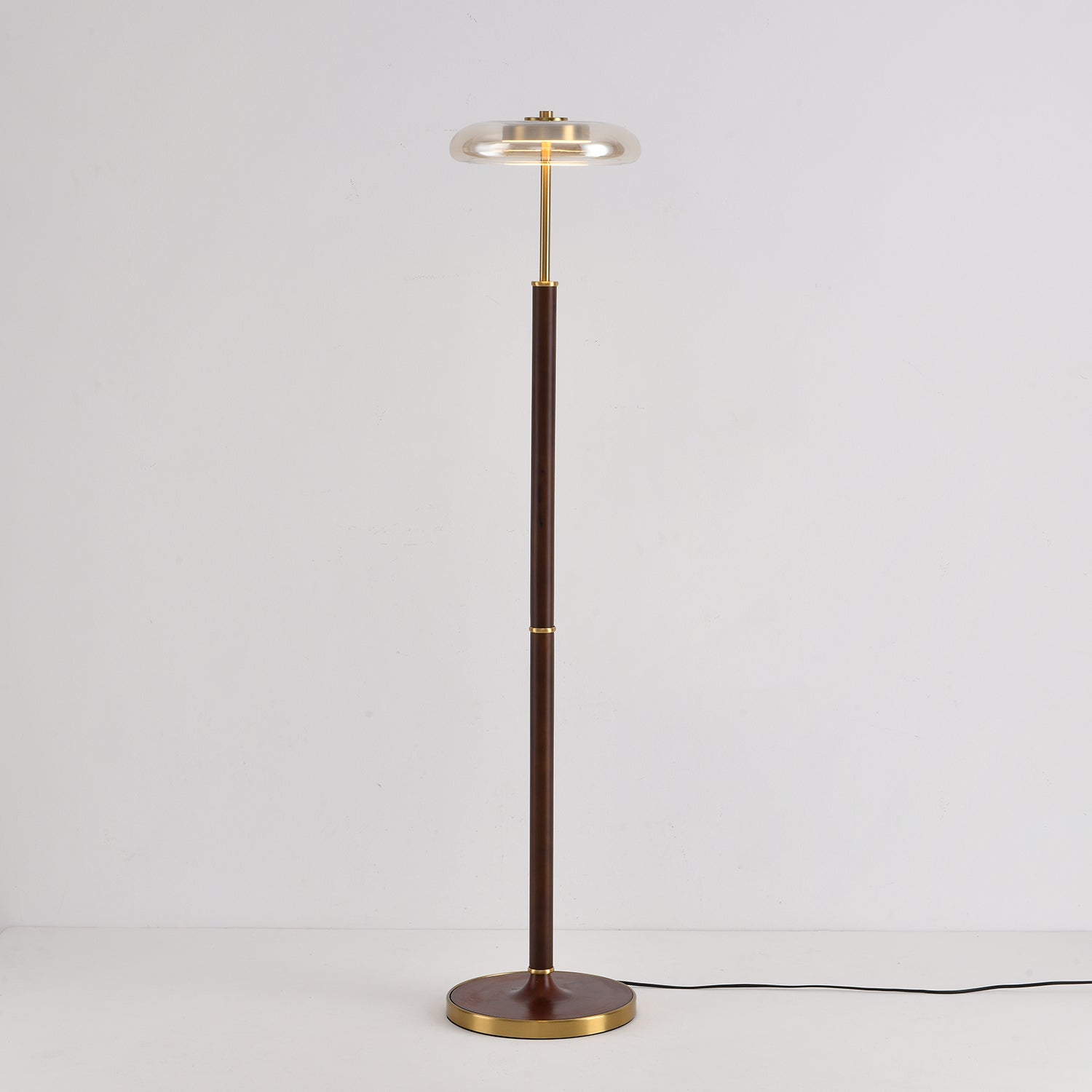 Luminara | Elegant Modern Walnut Brass Floor Lamp with Adjustable LED 6