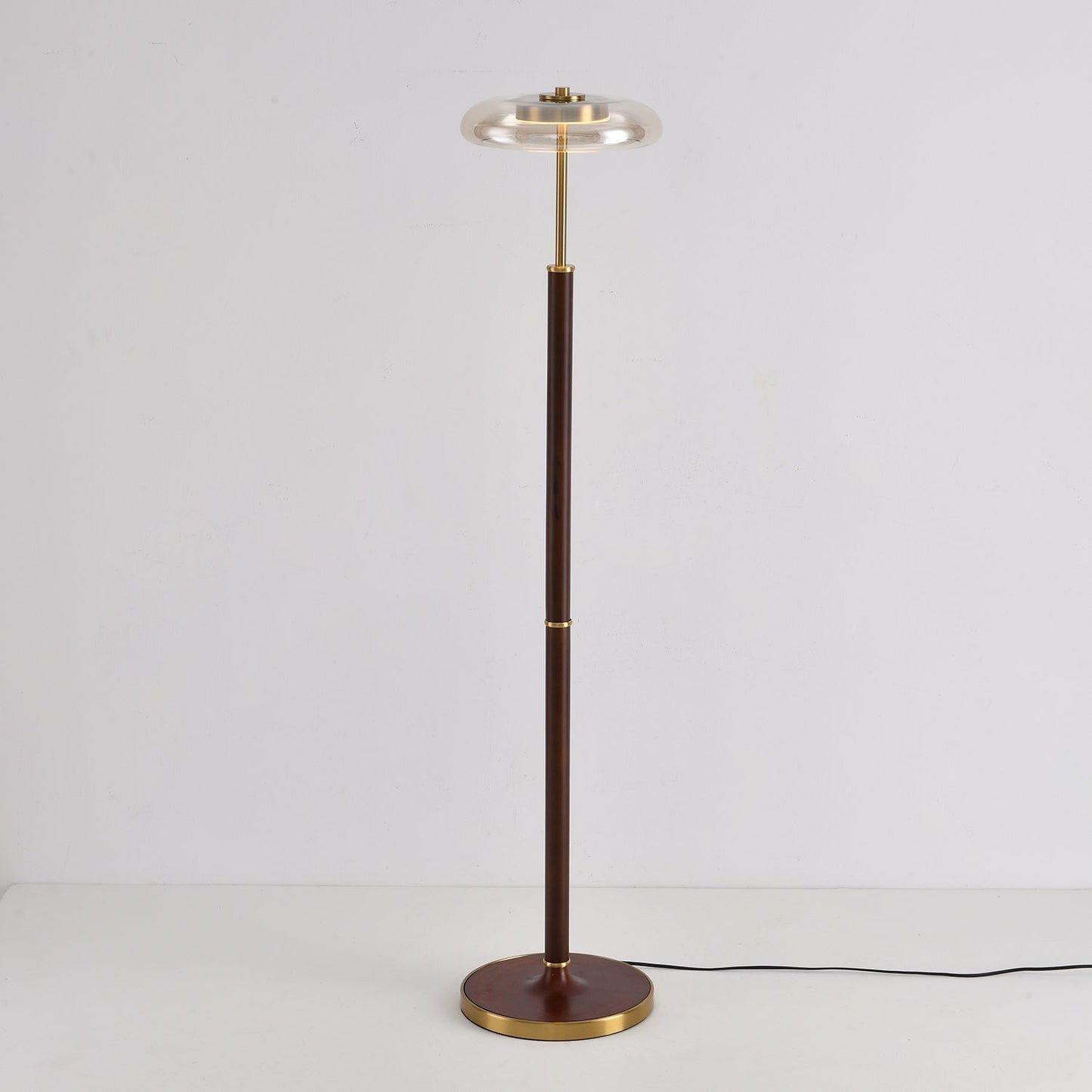 Luminara | Elegant Modern Walnut Brass Floor Lamp with Adjustable LED 7