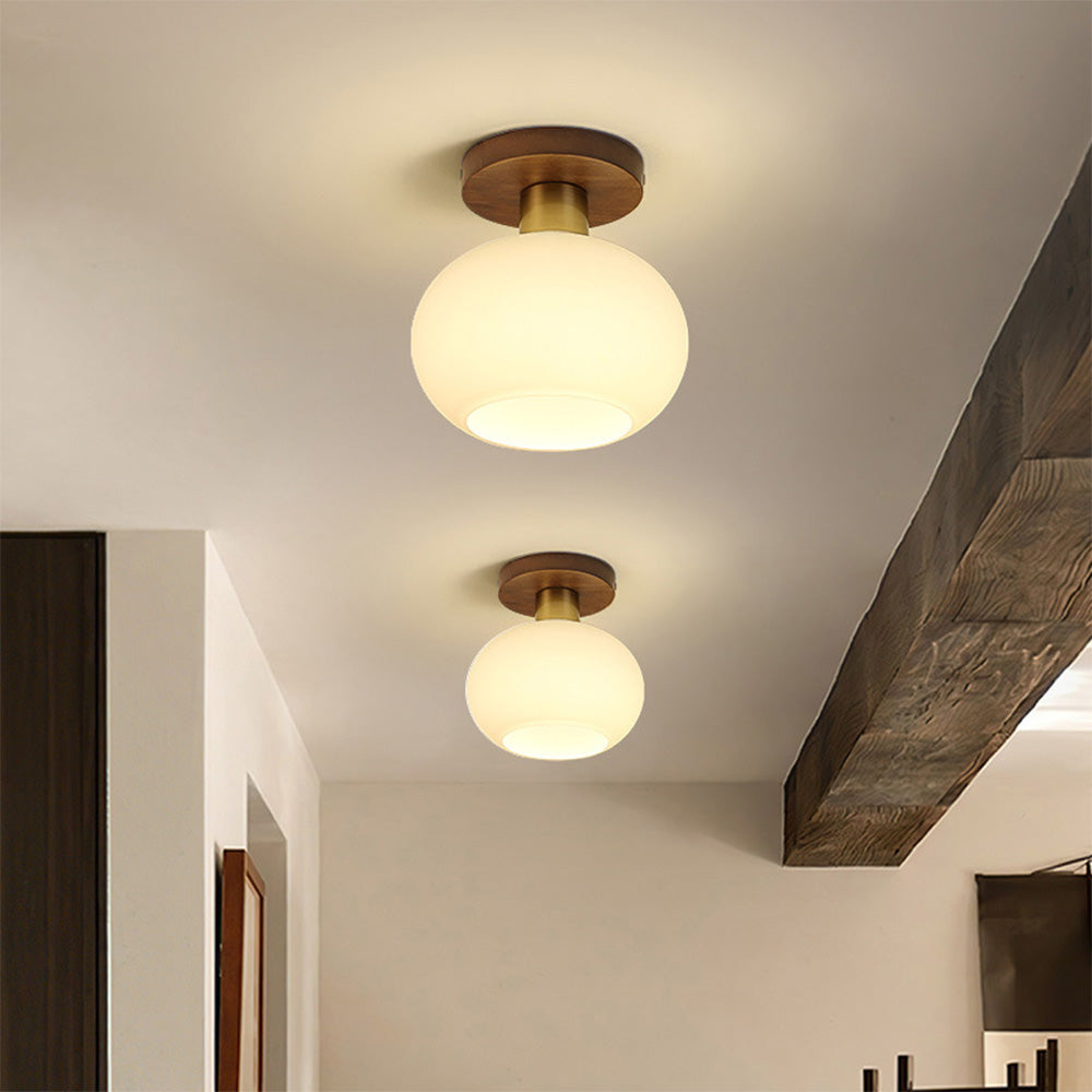 Luminara | Elegant Modern Wooden Brass Ceiling Light Fixture with Glass Shade 1