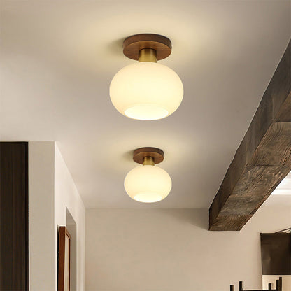 Luminara | Elegant Modern Wooden Brass Ceiling Light Fixture with Glass Shade 1