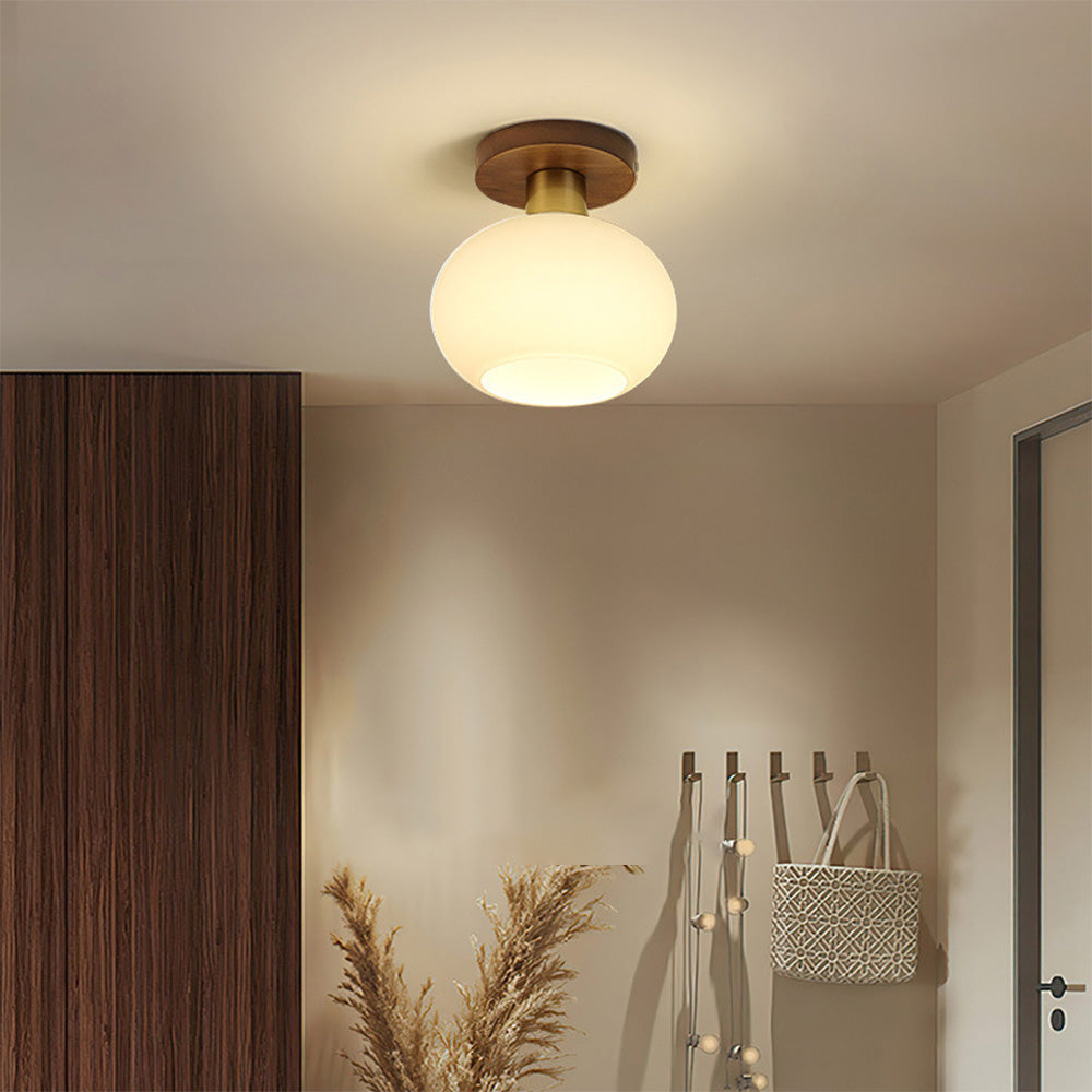 Luminara | Elegant Modern Wooden Brass Ceiling Light Fixture with Glass Shade 2
