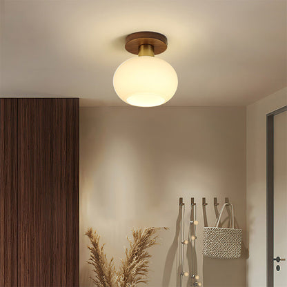 Luminara | Elegant Modern Wooden Brass Ceiling Light Fixture with Glass Shade 2