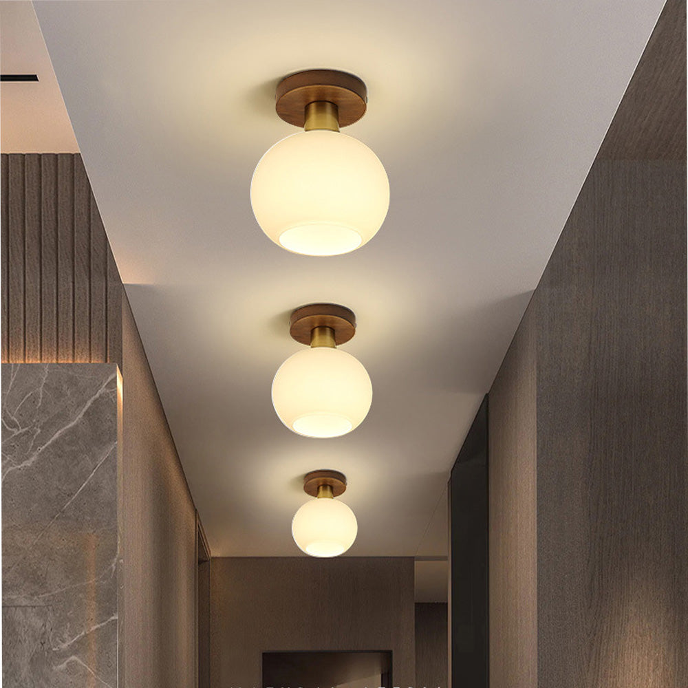 Luminara | Elegant Modern Wooden Brass Ceiling Light Fixture with Glass Shade 3