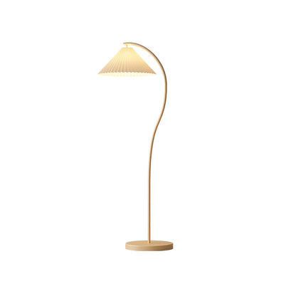 Luminara | Elegant Pleated Beige Floor Lamp with Wood Accents 1