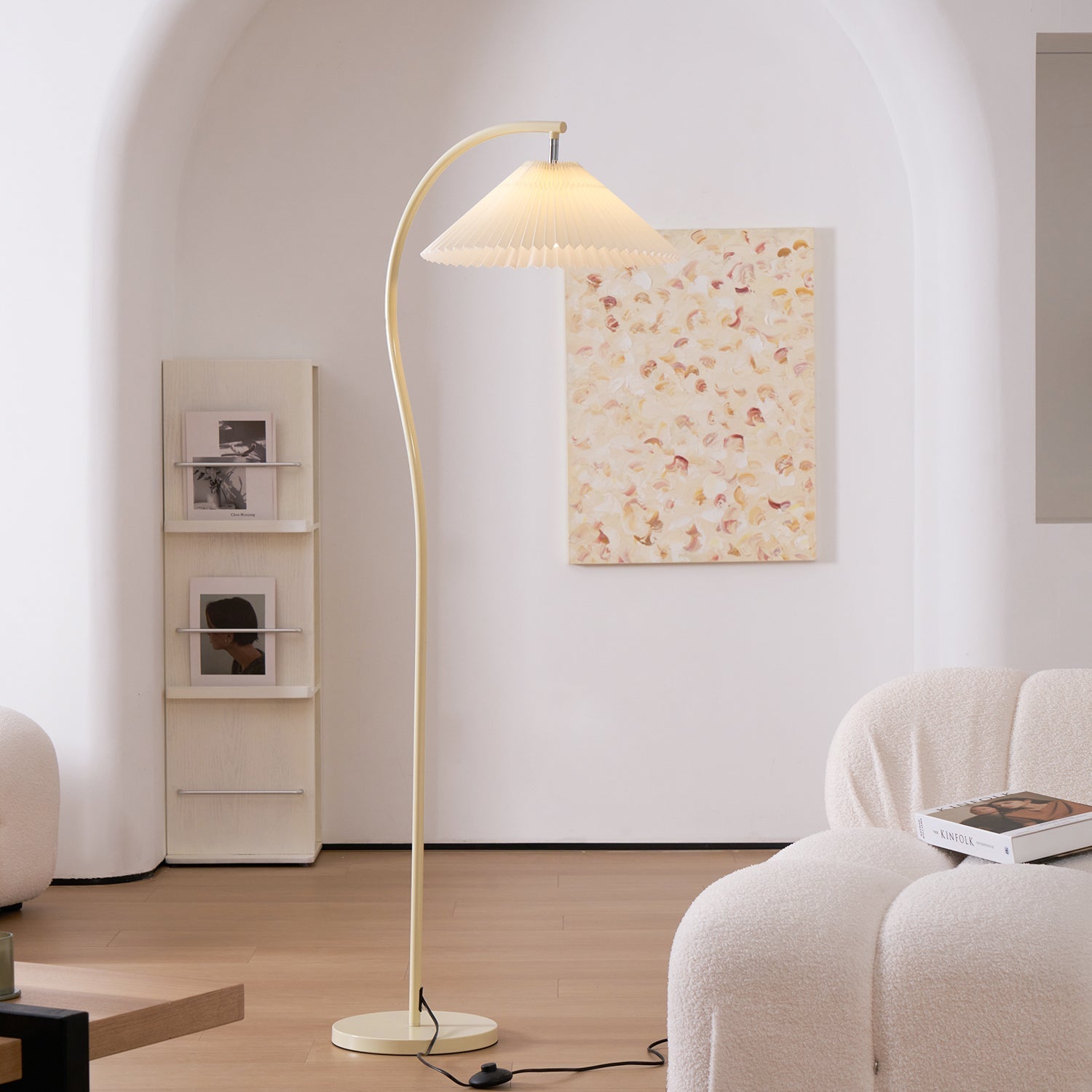 Luminara | Elegant Pleated Beige Floor Lamp with Wood Accents 3