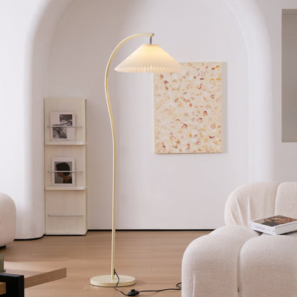 Luminara | Elegant Pleated Beige Floor Lamp with Wood Accents 3