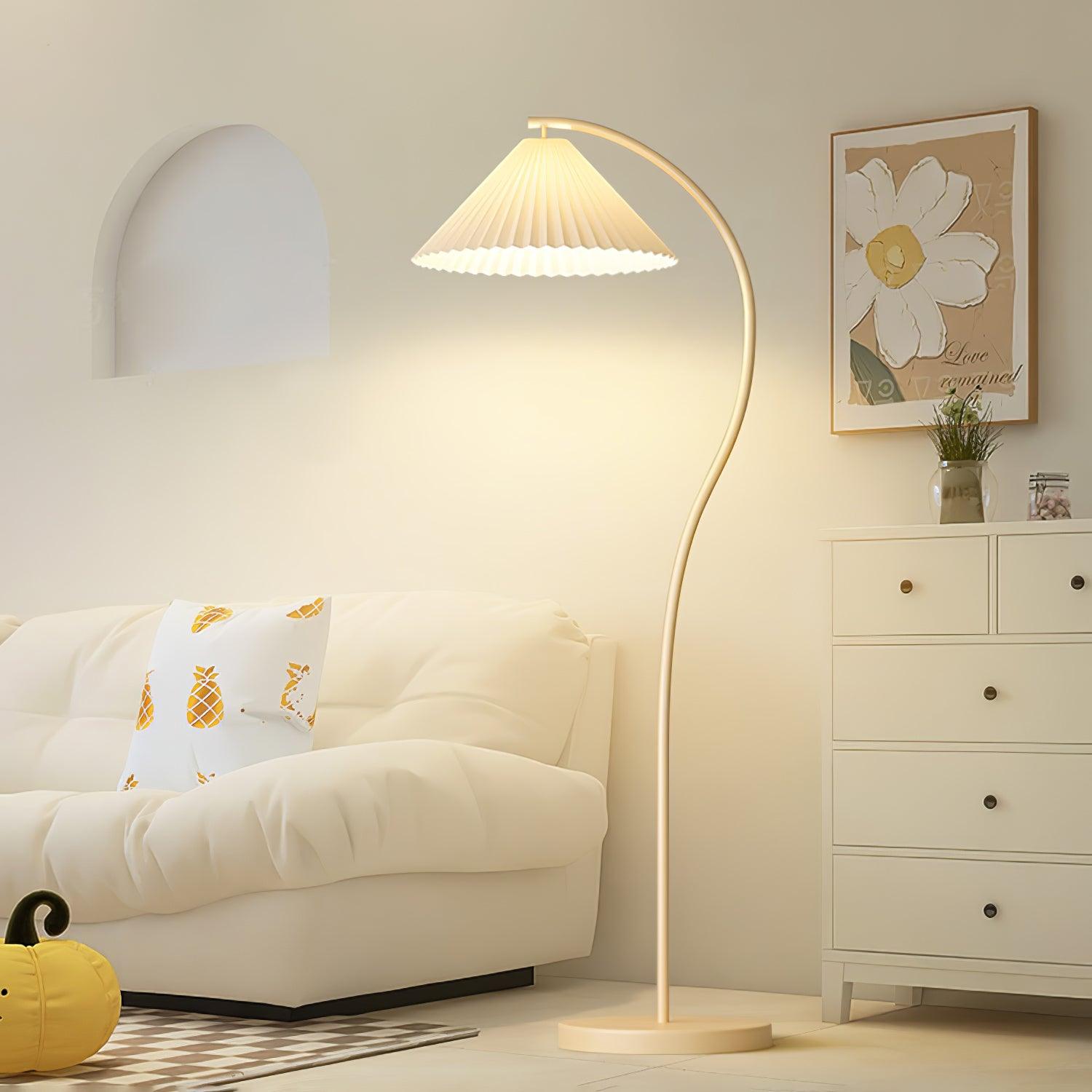 Luminara | Elegant Pleated Beige Floor Lamp with Wood Accents 6