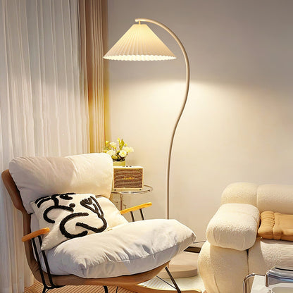 Luminara | Elegant Pleated Beige Floor Lamp with Wood Accents 7