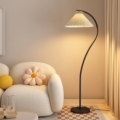 Luminara | Elegant Pleated Beige Floor Lamp with Wood Accents 8
