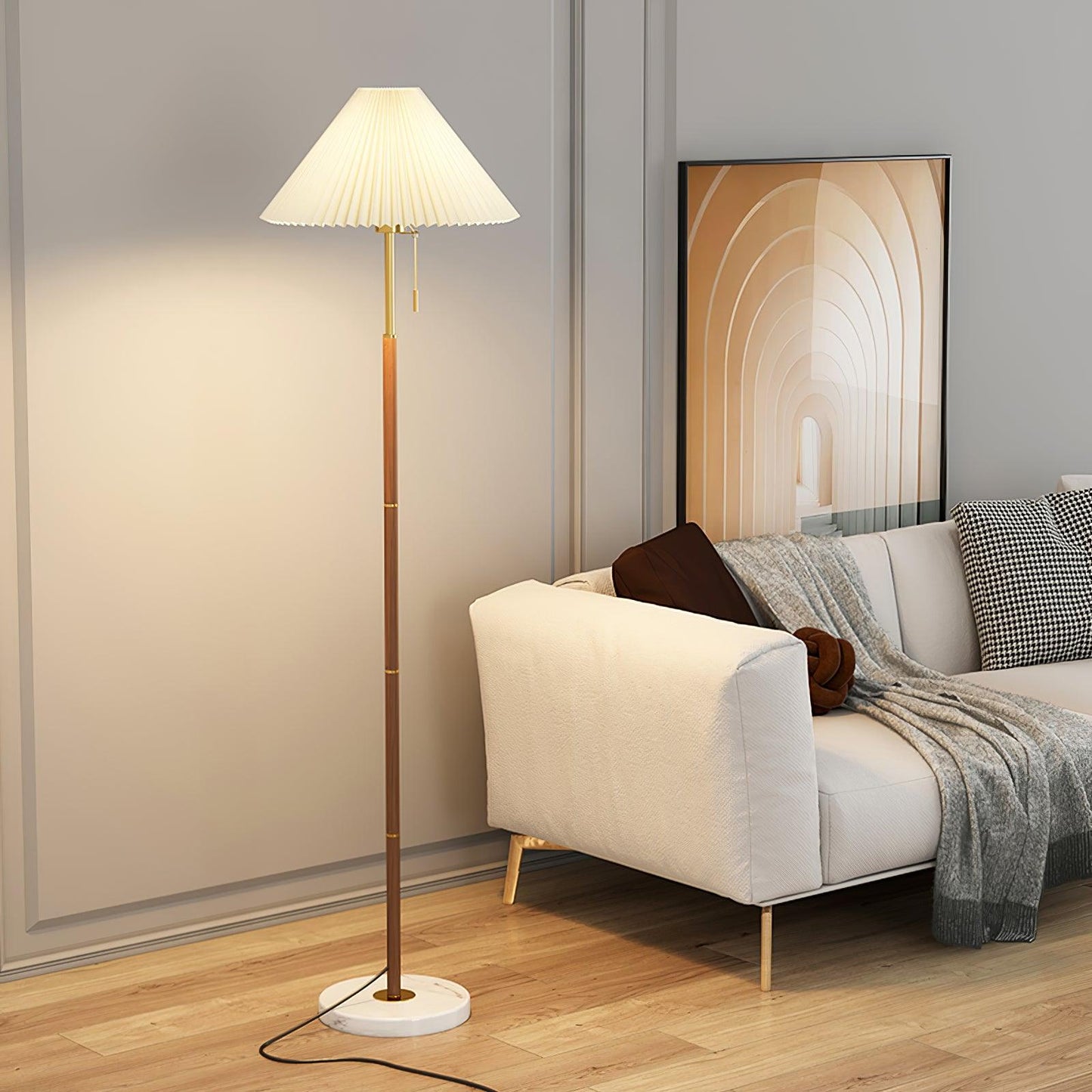 Luminara | Elegant Retro White Pleated Floor Lamp with Marble Base 2