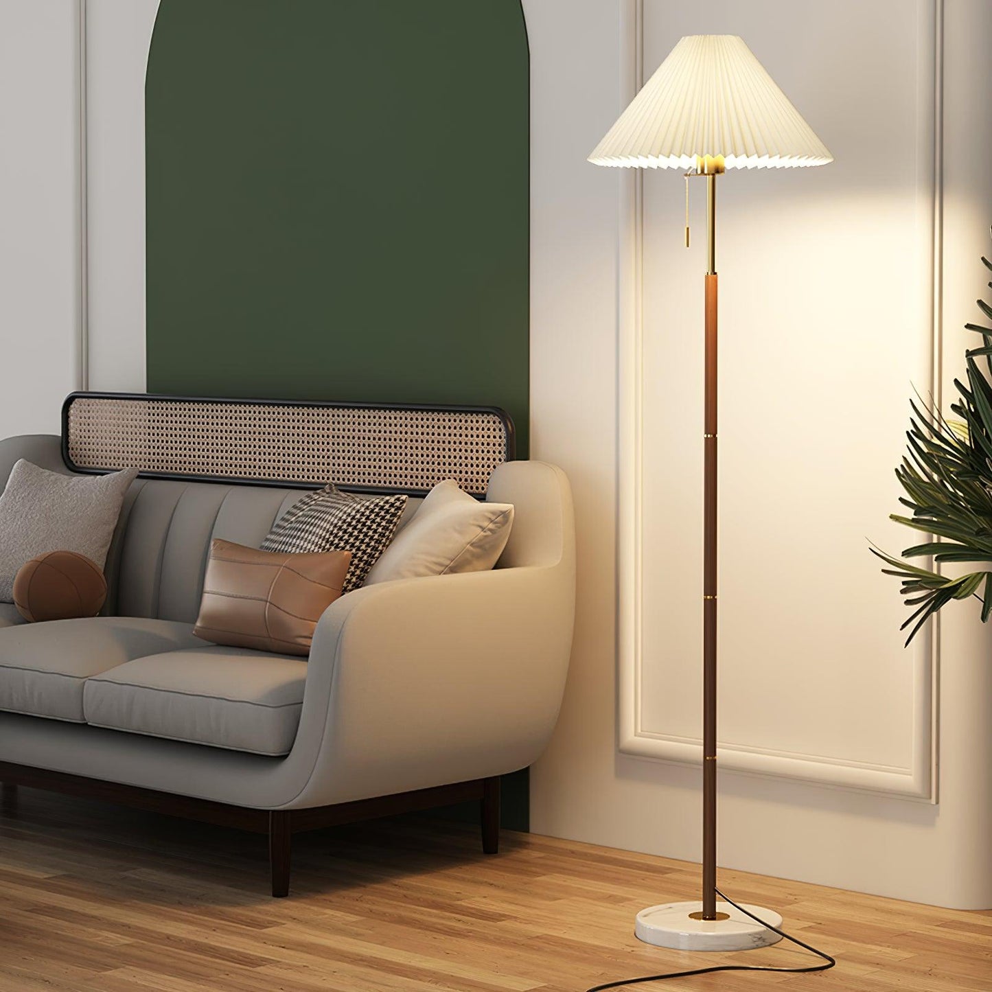 Luminara | Elegant Retro White Pleated Floor Lamp with Marble Base 4