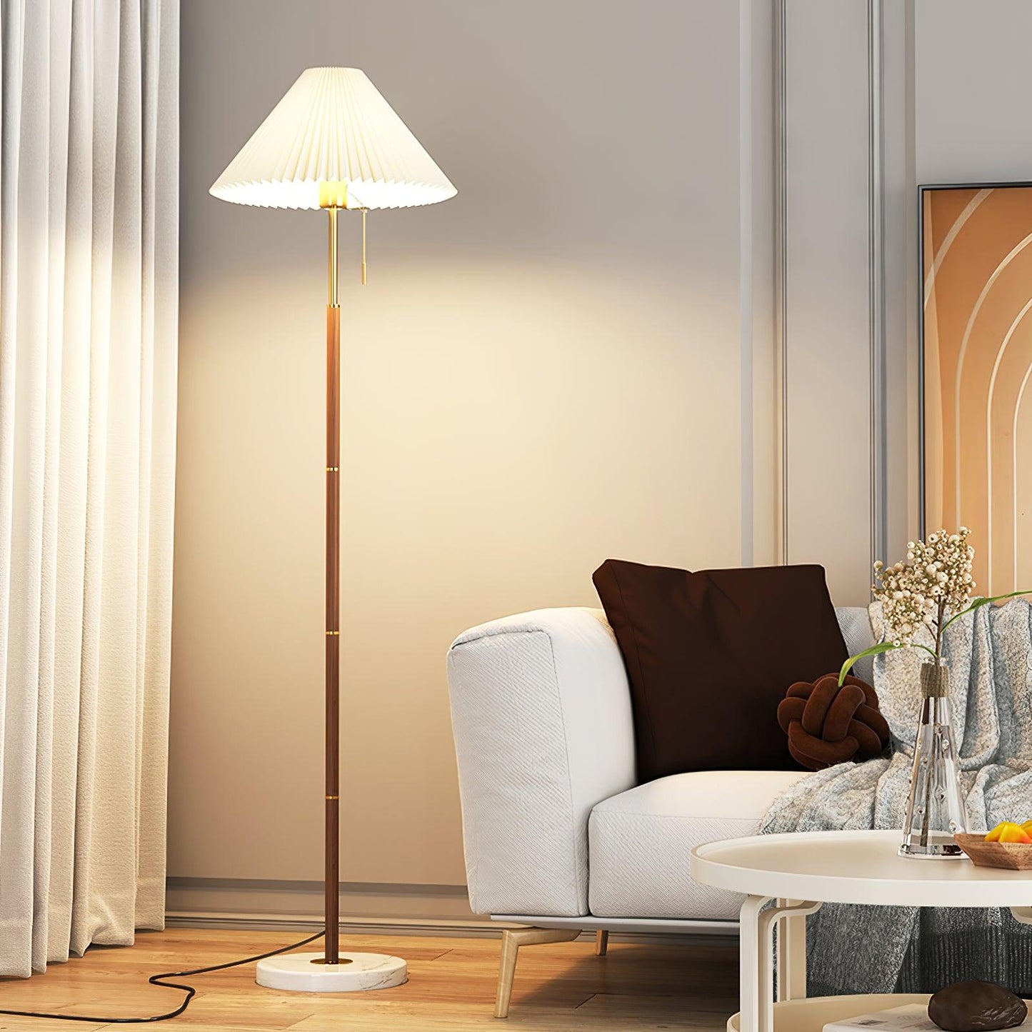Luminara | Elegant Retro White Pleated Floor Lamp with Marble Base 6